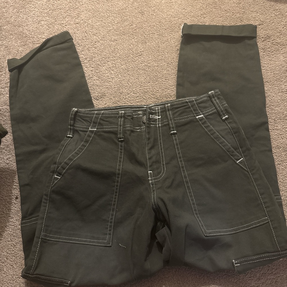 Dickies Olive Green Pants with White Stitching